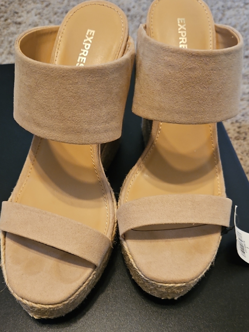 Express Women's Beige Suede Espadrille Wedge Sandals